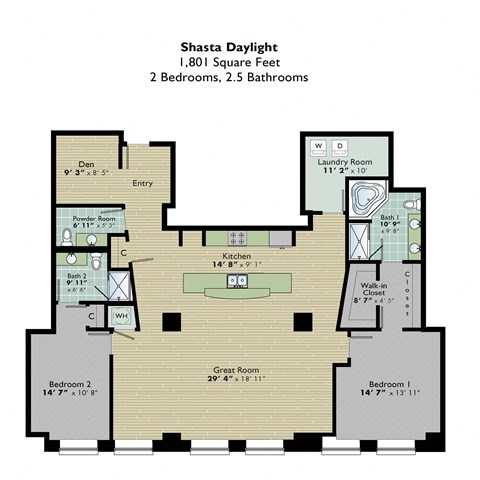 the floor plan of the second level of the lofted house at Park Pacific, St. Louis